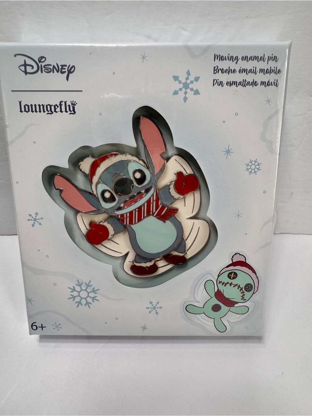 NWT loungefly Disney Stitch Holiday Snow Angel Moving Pin-Jumbo LE 2500-BOXED-3"